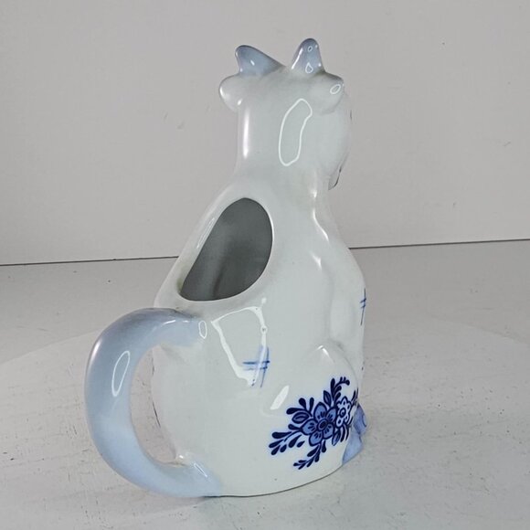 Vintage Ceramic Goat Creamer Blue White Floral Design - Picture 4 of 8